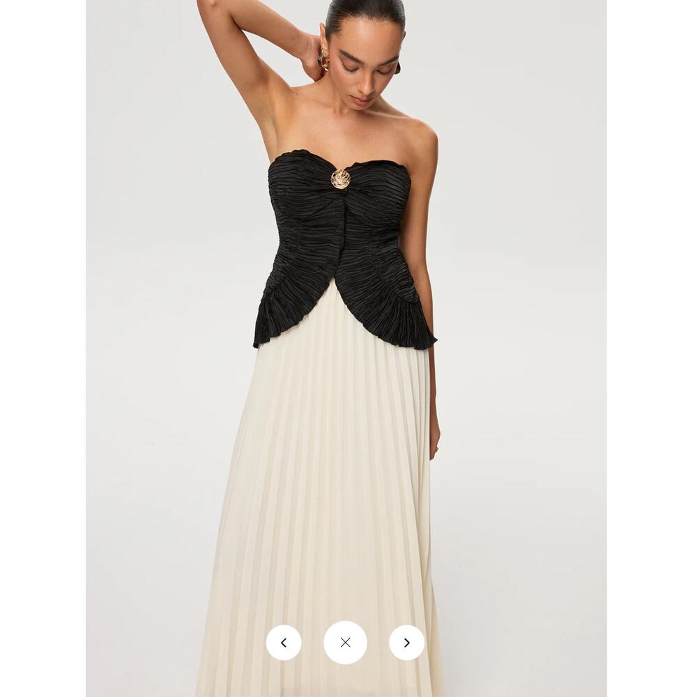 NWT Commense Color-Block Strapless Pleated Chiffon Maxi Dres Sz L - Picture 3 of 5